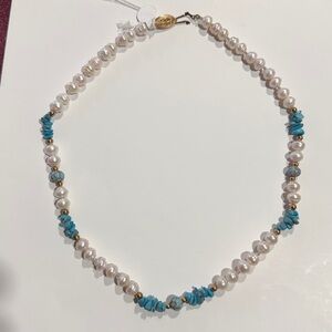 Elegant Freshwater Pearl and Natural Turquoise Necklace